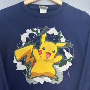 2007 Pokemon Pikachu Long Sleeve T-Shirt Navy Blue Youth XL Nintendo Anime VTG